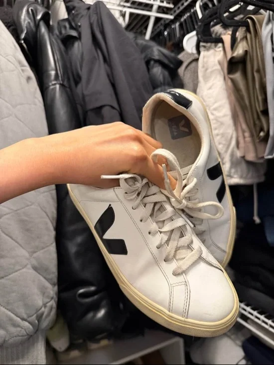 Veja White Low-Top Sneakers with Black V - Picture 2 of 3